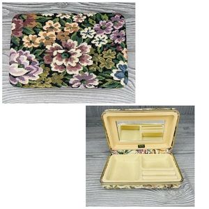 Vintage Fabric Jewelry Box and Pouch by Mundi tapestry style wrapped box storage